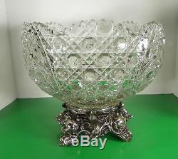 Vintage LE Smith Glass DAISY AND BUTTON 14-pc Punch Bowl Set with Metal Stand