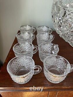 Vintage LE Smith Glass DAISY AND BUTTON Punch Bowl Set 18 cups