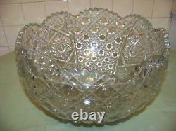 Vintage LE Smith Glass DAISY/ BUTTON 3 PC Punch Bowl Glass Ladle, Platter & Bowl