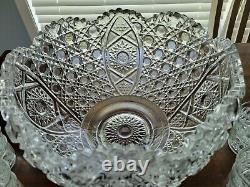 Vintage LE Smith Glass Daisy And Button Punch Bowl 17 Cups NICE