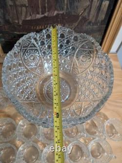 Vintage LE Smith Glass Daisy And Button Punch Bowl Set 12 Cups (2 Kind)