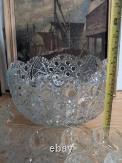 Vintage LE Smith Glass Daisy And Button Punch Bowl Set 12 Cups (2 Kind)