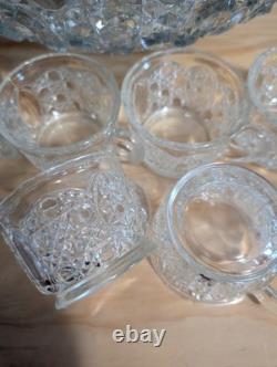 Vintage LE Smith Glass Daisy And Button Punch Bowl Set 12 Cups (2 Kind)