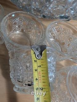 Vintage LE Smith Glass Daisy And Button Punch Bowl Set 12 Cups (2 Kind)