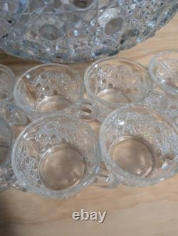 Vintage LE Smith Glass Daisy And Button Punch Bowl Set 12 Cups (2 Kind) Vintage LE Smith Glass Daisy And Button Punch Bowl Set 12 Cups (2 Kind)