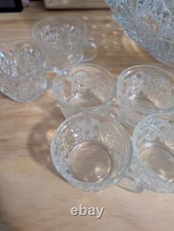 Vintage LE Smith Glass Daisy And Button Punch Bowl Set 12 Cups (2 Kind)