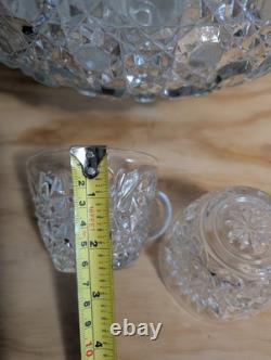 Vintage LE Smith Glass Daisy And Button Punch Bowl Set 12 Cups (2 Kind)