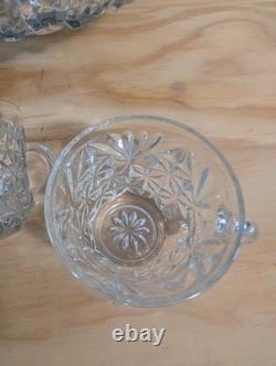 Vintage LE Smith Glass Daisy And Button Punch Bowl Set 12 Cups (2 Kind)
