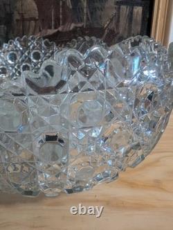 Vintage LE Smith Glass Daisy And Button Punch Bowl Set 12 Cups (2 Kind)