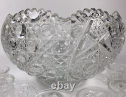 Vintage LE Smith Glass Daisy And Button Punch Bowl Set 16 Cups Glass Ladle