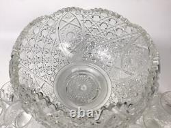 Vintage LE Smith Glass Daisy And Button Punch Bowl Set 16 Cups Glass Ladle