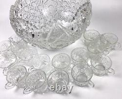 Vintage LE Smith Glass Daisy And Button Punch Bowl Set 16 Cups Glass Ladle