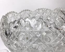 Vintage LE Smith Glass Daisy And Button Punch Bowl Set 16 Cups Glass Ladle