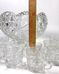 Vintage LE Smith Glass Daisy And Button Punch Bowl Set 16 Cups Glass Ladle