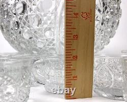 Vintage LE Smith Glass Daisy And Button Punch Bowl Set 16 Cups Glass Ladle