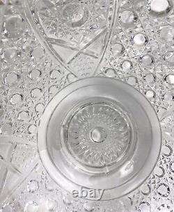 Vintage LE Smith Glass Daisy And Button Punch Bowl Set 16 Cups Glass Ladle