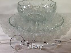 Vintage LE Smith Glass Pinwheel Punch Bowl Underplate & Cups Set