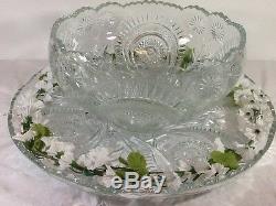 Vintage LE Smith Glass Pinwheel Punch Bowl Underplate & Cups Set