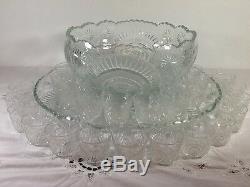 Vintage LE Smith Glass Pinwheel Punch Bowl Underplate & Cups Set