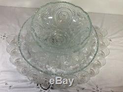 Vintage LE Smith Glass Pinwheel Punch Bowl Underplate & Cups Set