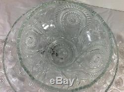 Vintage LE Smith Glass Pinwheel Punch Bowl Underplate & Cups Set