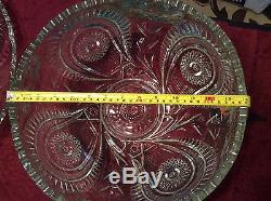 Vintage LE Smith Glass Pinwheel & Stars 2 Pc. Punch Bowl & Underplate Set