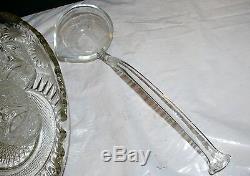 Vintage LE Smith Glass Pinwheel & Stars Punch Bowl Underplate & Cups & Ladle Set