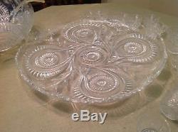 Vintage LE Smith Glass Pinwheel & Stars Punch Bowl Underplate & Cups & Ladle Set