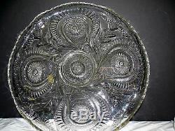 Vintage LE Smith Glass Pinwheel & Stars Punch Bowl Underplate & Cups & Ladle Set