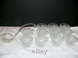 Vintage LE Smith Glass Pinwheel & Stars Punch Bowl Underplate & Cups & Ladle Set