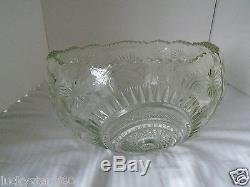 Vintage LE Smith Glass Slewed Horseshoe Punch Bowl, Under Plate & 24 Cups Set
