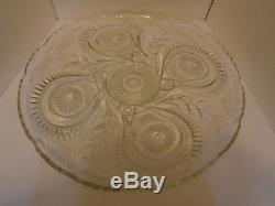 Vintage LE Smith Glass Slewed Horseshoe Punch Bowl Under Plate & 24 Cups Set
