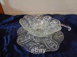 Vintage LE Smith Large Punch Bowl with Underplate Pinwheel Galaxy Stars