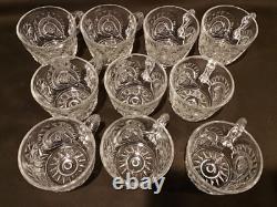 Vintage LE Smith Pinwheel & Stars Slewed Horseshoe Punch Bowl Set 10 Cups