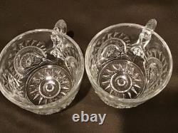 Vintage LE Smith Pinwheel & Stars Slewed Horseshoe Punch Bowl Set 10 Cups