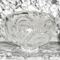 Vintage LE Smith Pinwheel & Stars Slewed Horseshoe Punch Bowl Set 12 Cups