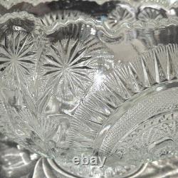 Vintage LE Smith Pinwheel & Stars Slewed Horseshoe Punch Bowl Set 12 Cups
