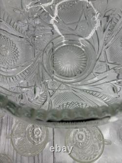 Vintage LE Smith Pinwheel & Stars Slewed Horseshoe Punch Bowl Set 12 Cups 12