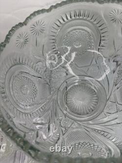 Vintage LE Smith Pinwheel & Stars Slewed Horseshoe Punch Bowl Set 12 Cups 12