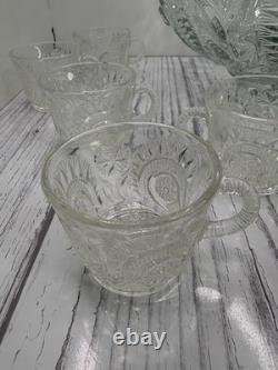 Vintage LE Smith Pinwheel & Stars Slewed Horseshoe Punch Bowl Set 12 Cups 12