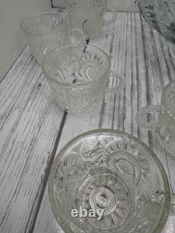 Vintage LE Smith Pinwheel & Stars Slewed Horseshoe Punch Bowl Set 12 Cups 12