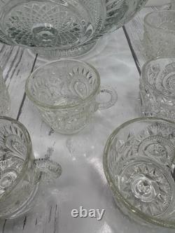 Vintage LE Smith Pinwheel & Stars Slewed Horseshoe Punch Bowl Set 12 Cups 12