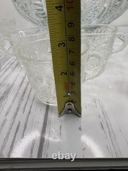 Vintage LE Smith Pinwheel & Stars Slewed Horseshoe Punch Bowl Set 12 Cups 12