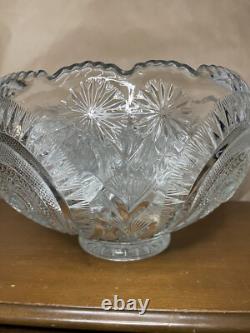 Vintage LE Smith Pinwheel and Stars Punch Bowl 17 Cups (5 Cut Handles)