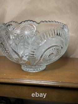 Vintage LE Smith Pinwheel and Stars Punch Bowl 17 Cups (5 Cut Handles)