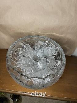 Vintage LE Smith Pinwheel and Stars Punch Bowl 17 Cups (5 Cut Handles)