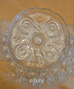 Vintage LE Smith Pinwheel and Stars Punch Bowl Underplate 39 cup & Crystal Ladle