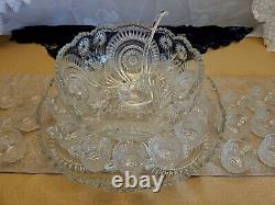 Vintage LE Smith Pinwheel and Stars Punch Bowl Underplate 39 cup & Crystal Ladle