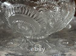 Vintage LE Smith Punch Bowl 14 Piece Set Cut Glass With Bowl, Cups, Base, EUC