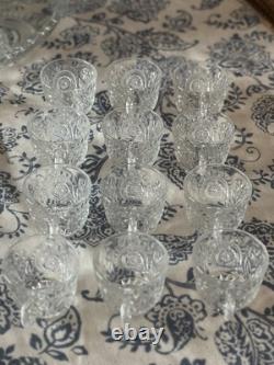 Vintage LE Smith Punch Bowl 14 Piece Set Cut Glass With Bowl, Cups, Base, EUC